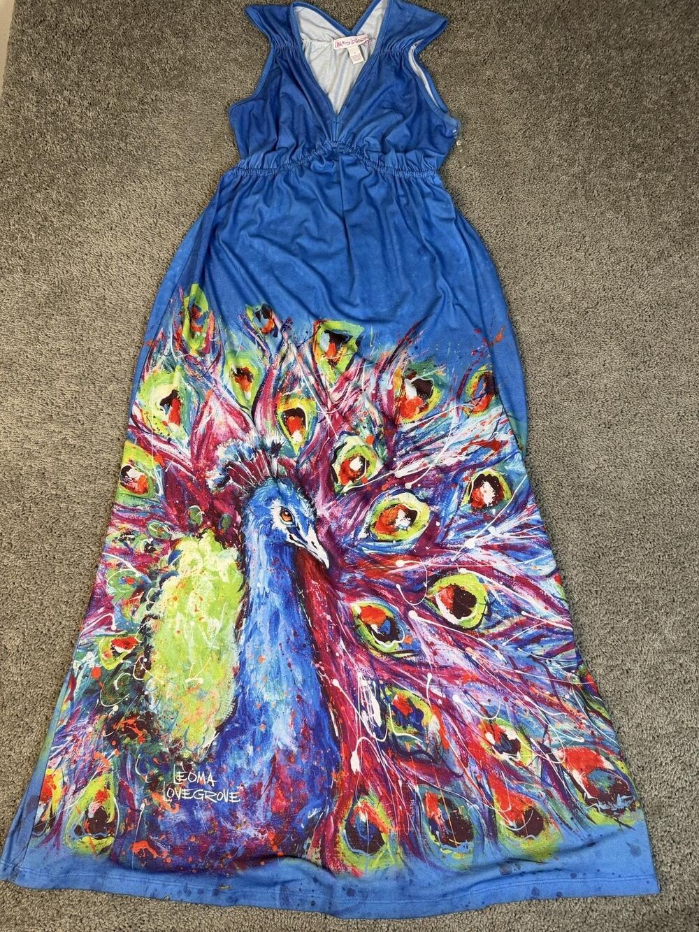 Leoma Lovegrove Dress Womens M Blue Maxi Sundress Tank VNeck Ruched Animal Print - Picture 1 of 13